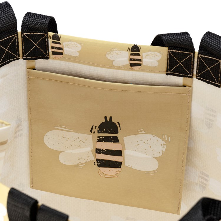 Market Tote - Block Print Bee Happy - 15.50" x 15.25" x 6" - Post-Consumer Material, Nylon