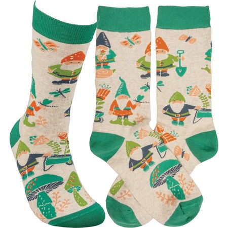 Socks - Garden Gnome - One Size Fits Most - Cotton, Nylon, Spandex