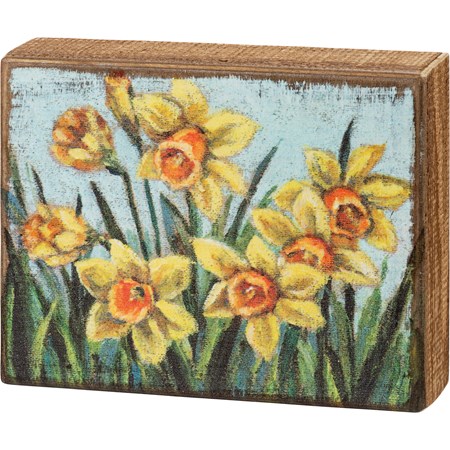 Box Sign - Daffodils - 7" x 5.50" x 1.75" - Wood
