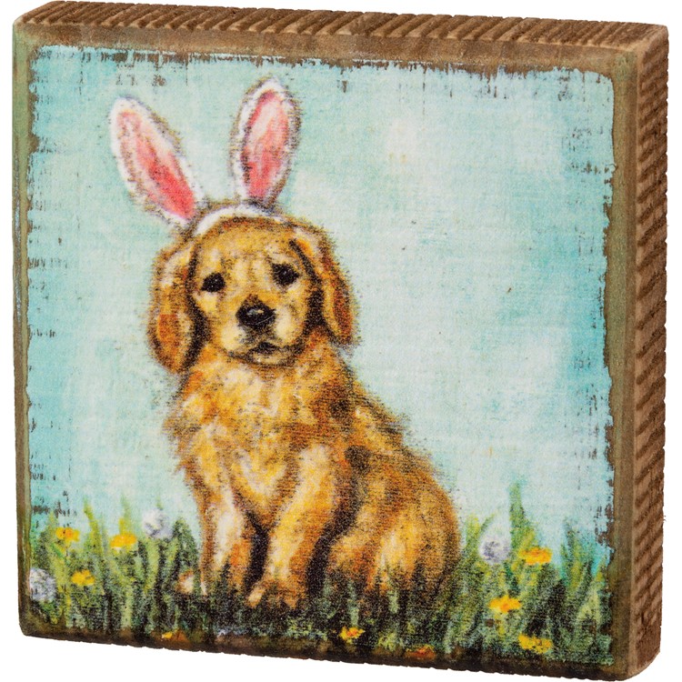 Puppy Ears Block Sign - Wood