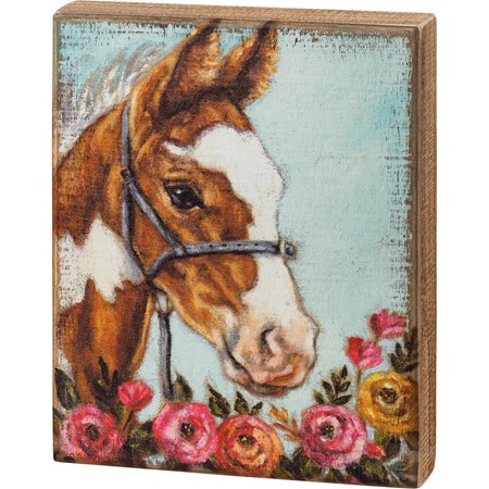 Box Sign - Horse Floral - 8" x 10" x 1.75" - Wood