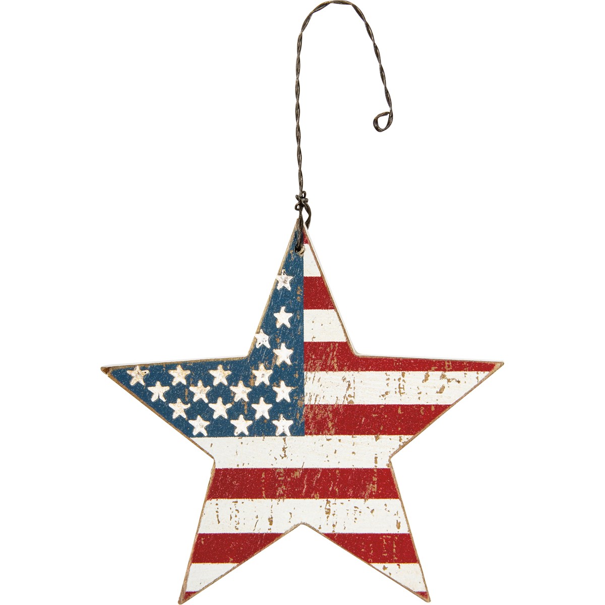 Flag Star Ornament - Wood, Wire