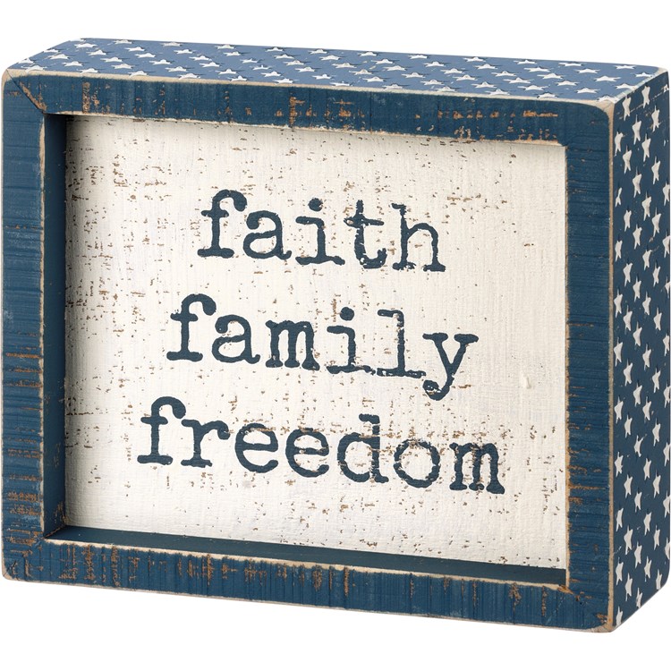 Faith Family Freedom Inset Box Sign - Wood