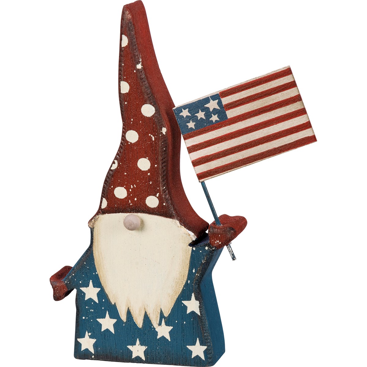 Gnome And American Flag Chunky Sitter - Wood, Metal