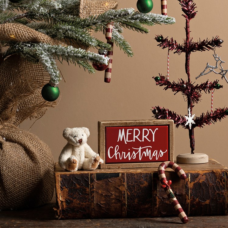 Merry Christmas Box Sign Mini - Wood