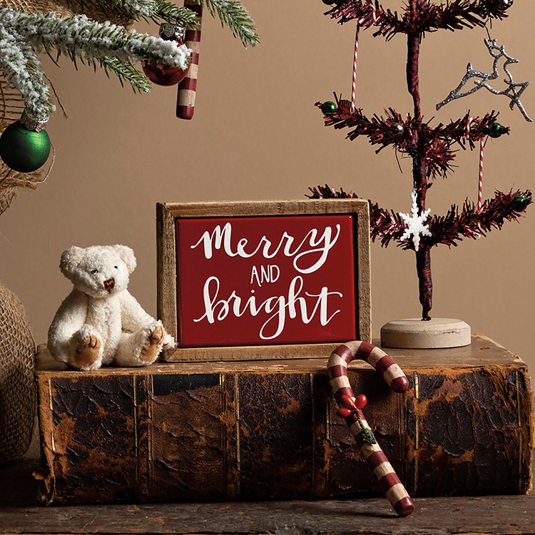 Merry And Bright Box Sign Mini - Wood