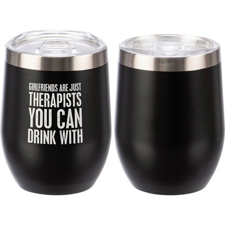 Wine Tumbler - Friends You Can Drink With - 12 oz., 3" Diameter x 4.50" - Stainless Steel, Plastic