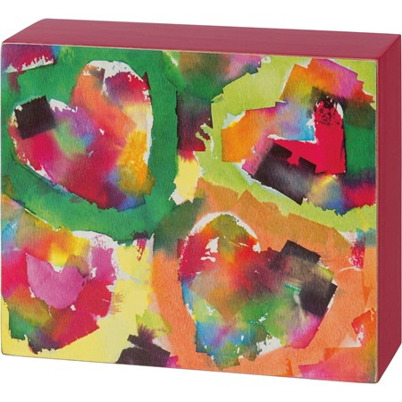 Box Sign - Hearts - 5.25" x 4.50" x 1.75" - Wood, Paper