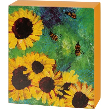 Box Sign - Sunflowers - 4.50" x 5.25" x 1.75" - Wood, Paper
