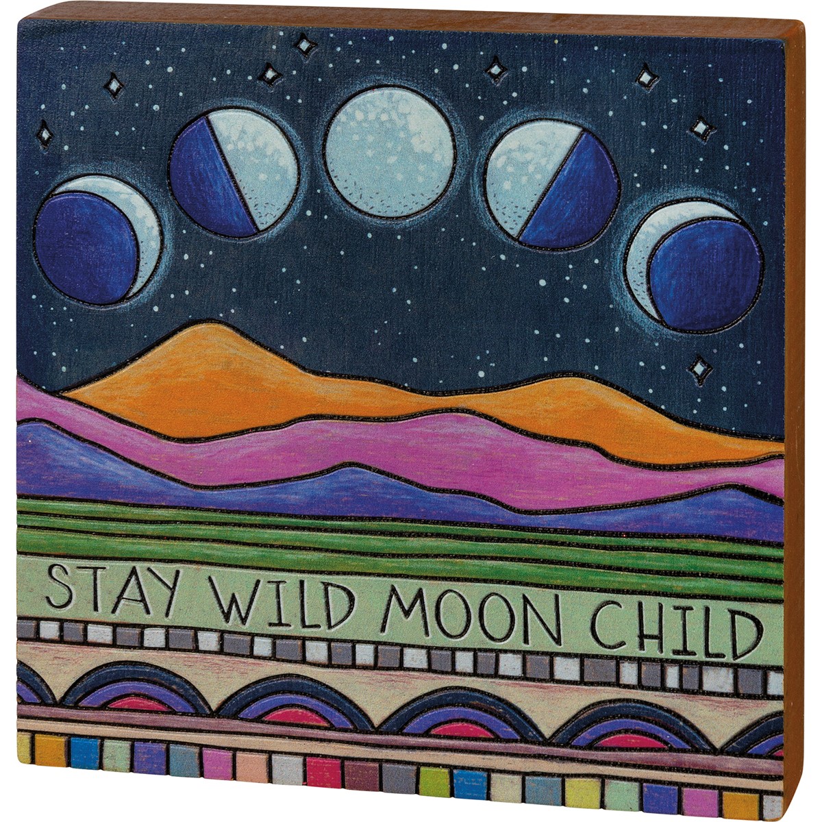 Block Sign - Stay Wild Moon Child - 6" x 6" x 1" - Wood