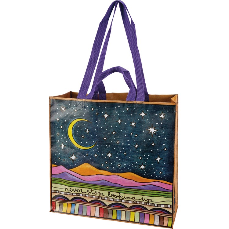 Market Tote - Never Stop Looking Up - 15.50" x 15.25" x 6" - Post-Consumer Material, Nylon