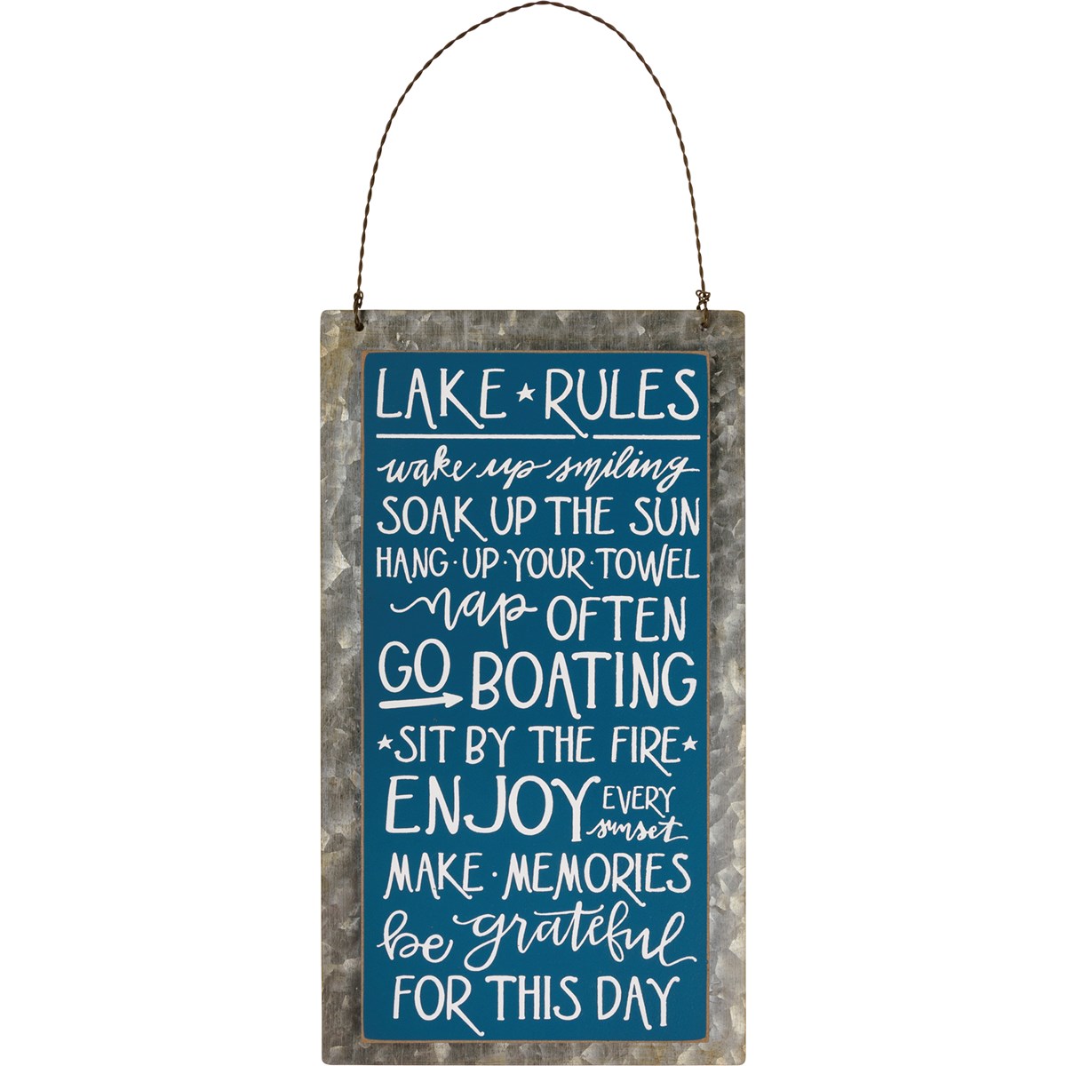 Hanging Decor - Lake Rules - 5.25" x 9.50" x 0.25" - Wood, Metal, Wire
