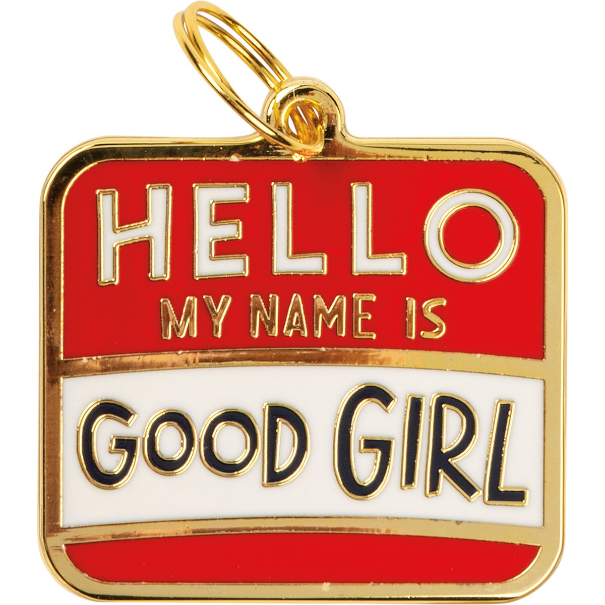 Hello My Name Is Good Girl Collar Charm - Metal, Enamel, Paper