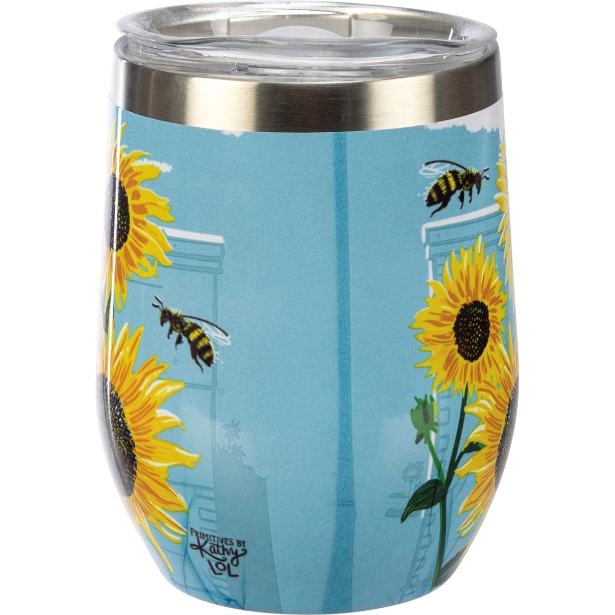 Wine Tumbler - Bee Kind Bee Humble Bee Happy - 12 oz., 3" Diameter x 4.50" - Stainless Steel, Plastic