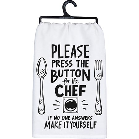 Kitchen Towel - Please Press Button For The Chef - 28" x 28" - Cotton