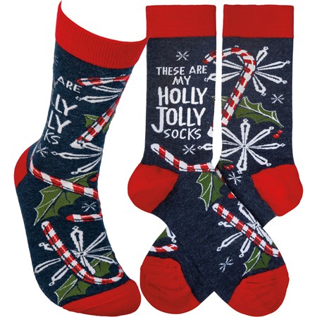 Socks - These Are My Holly Jolly Socks - One Size Fits Most - Cotton, Nylon, Spandex