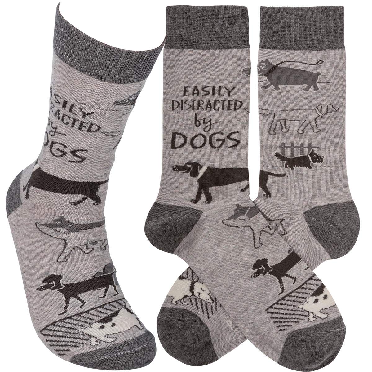 Socks - Easily Distracted By Dogs - One Size Fits Most - Cotton, Nylon, Spandex