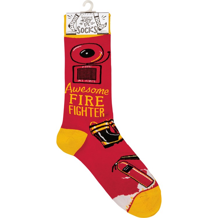 Socks - Awesome Fire Fighter - One Size Fits Most - Cotton, Nylon, Spandex