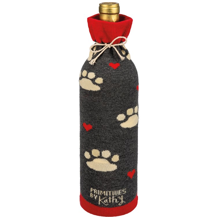 Drink Wine And Rescue Animals Bottle Sock - Cotton, Nylon, Spandex