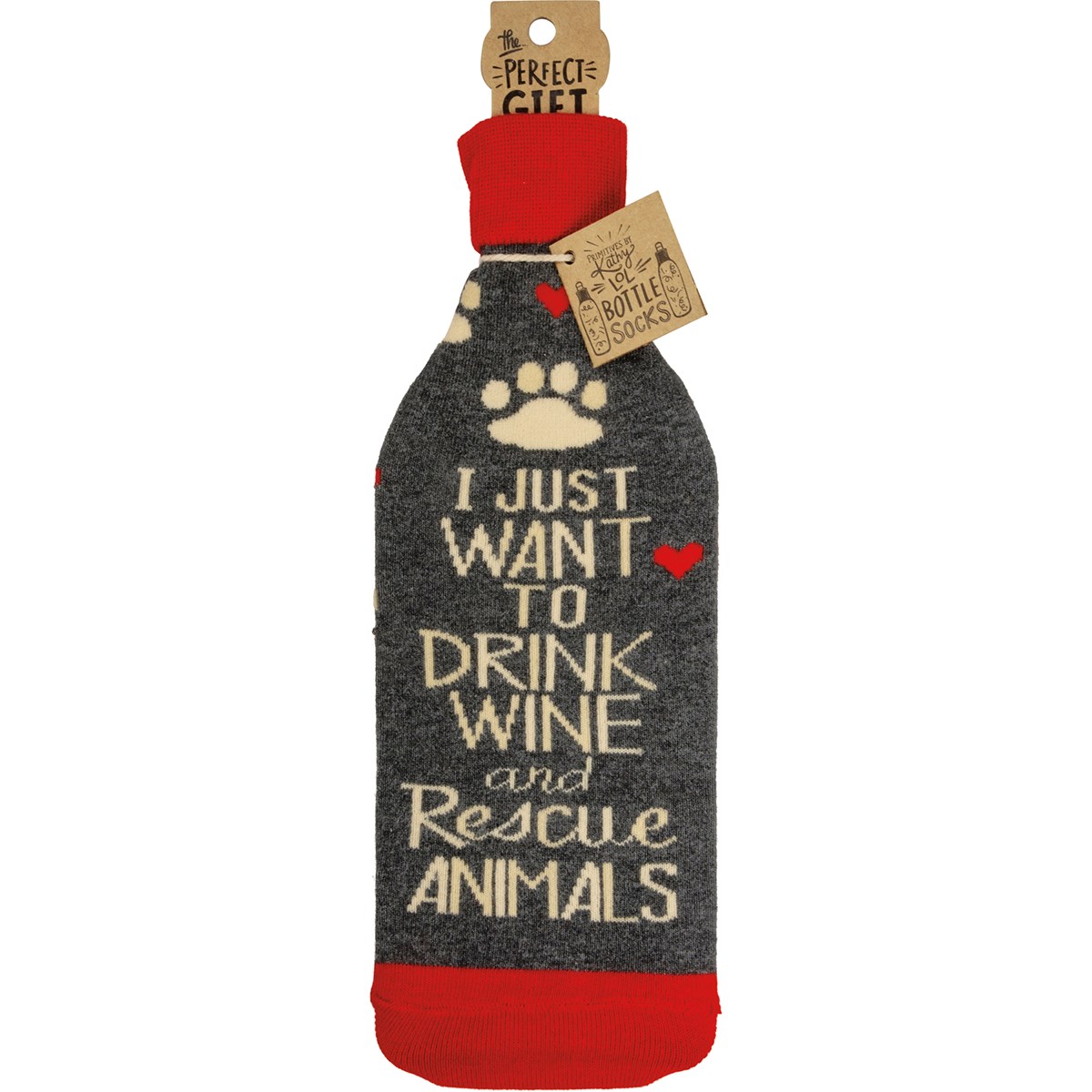 Drink Wine And Rescue Animals Bottle Sock - Cotton, Nylon, Spandex