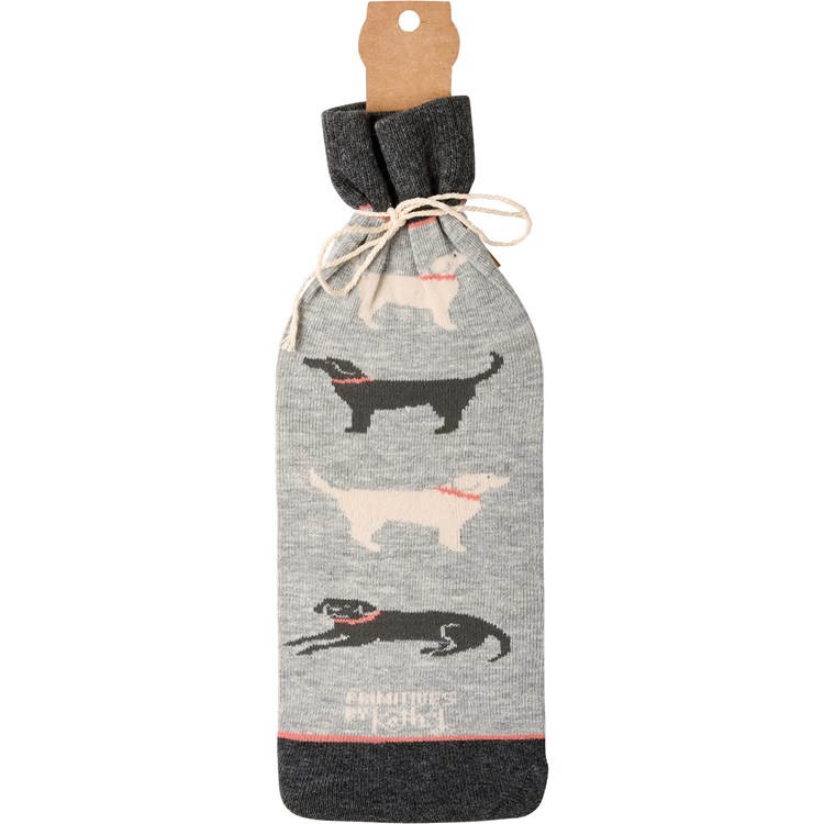 Stay Home Drink Wine & Pet The Dog Bottle Sock - Cotton, Nylon, Spandex