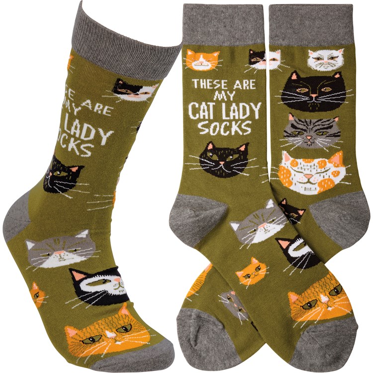 Socks - These Are My Cat Lady Socks - One Size Fits Most - Cotton, Nylon, Spandex