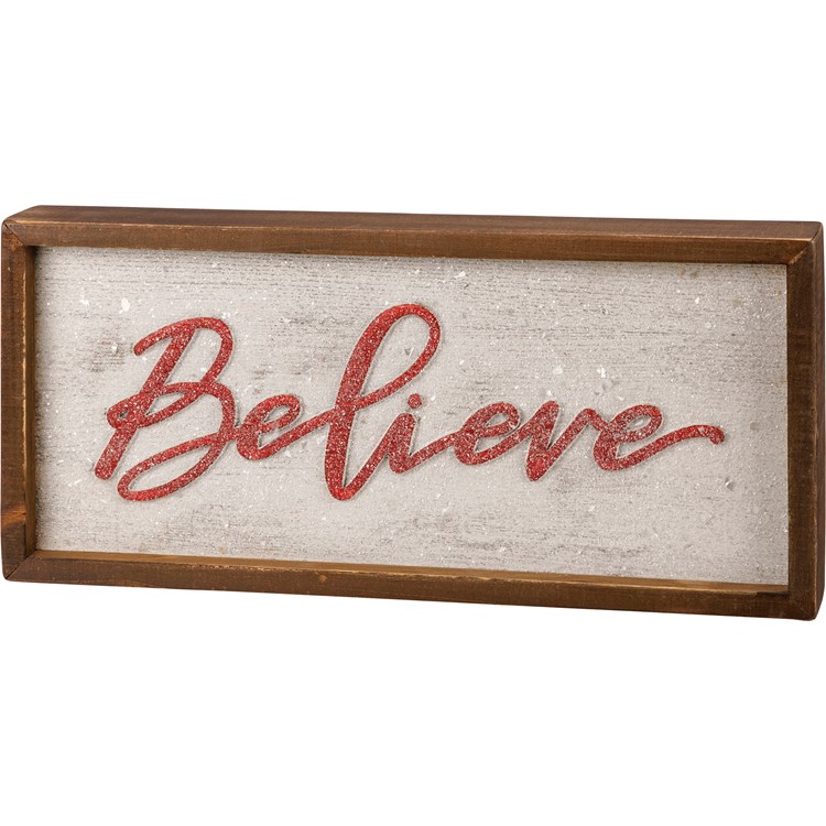 Nordic Believe Inset Box Sign - Wood, Mica
