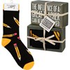 Box Sign & Sock Set - Influence Of A Great Teacher - Box Sign: 4.50" x 3" x 1.75", Socks: One Size Fits Most - Wood, Cotton, Nylon, Spandex, Ribbon