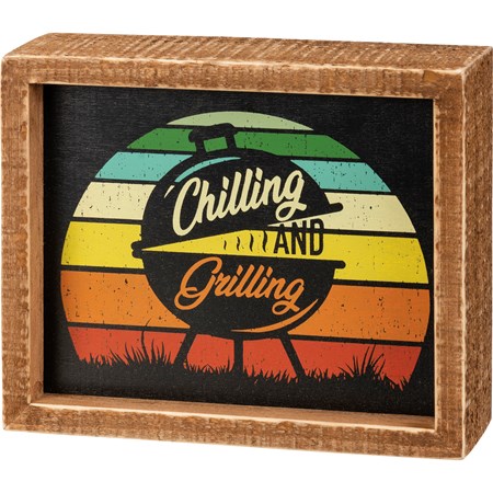 Inset Box Sign - Chilling And Grilling - 6" x 5" x 1.75" - Wood