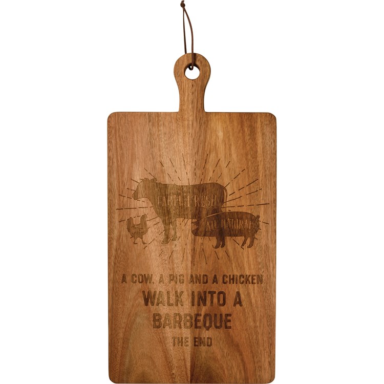 Cutting Board - Walk Into A Barbeque The End - 19.50" x 10" x 0.50" - Wood, Leather