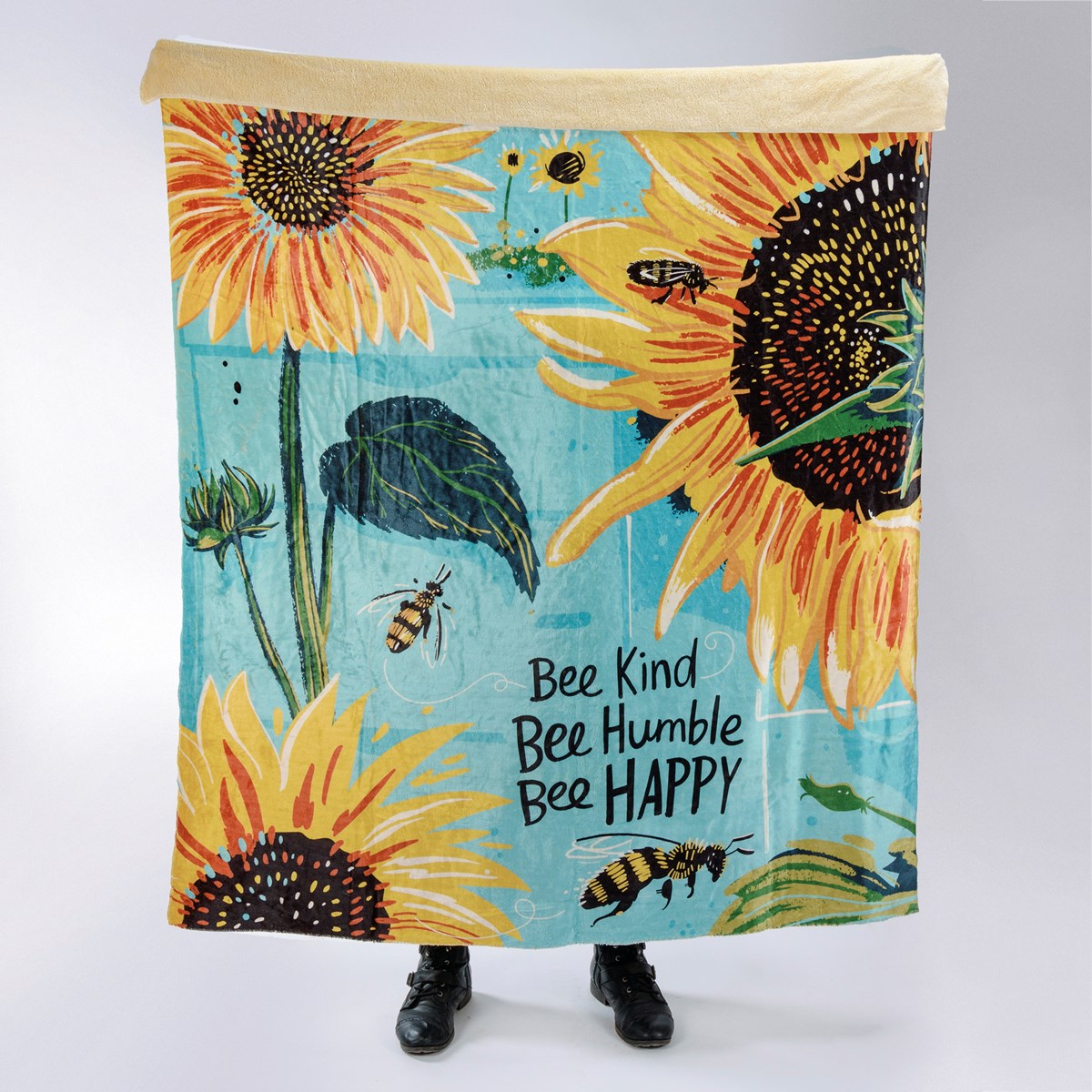 Bee Kind Be Humble Bee Happy Throw Blanket - Plush Polyester