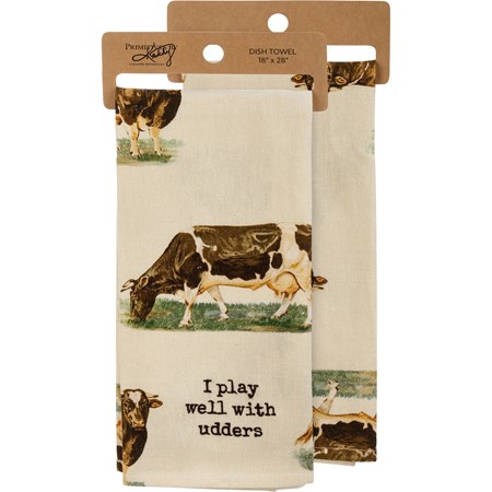 Kitchen Towel - I Play Well With Udders - 18" x 28" - Cotton, Linen