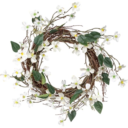 Wreath - Dogwood Blossom - 17" Outside Diameter - Plastic, Fabric, Wire