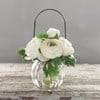 White Ranunculus Vase - Glass, Plastic, Fabric, Wire