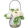 White Ranunculus Vase - Glass, Plastic, Fabric, Wire
