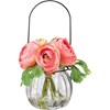 Vase - Pink Ranunculus - 5.50" x 5.50" x 5" - Glass, Plastic, Fabric, Wire