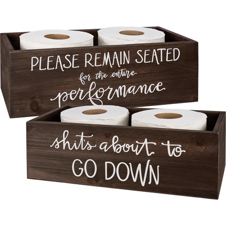 Bin - About To Go Down Please Remain Seated - 11" x 4" x 5.50" - Wood