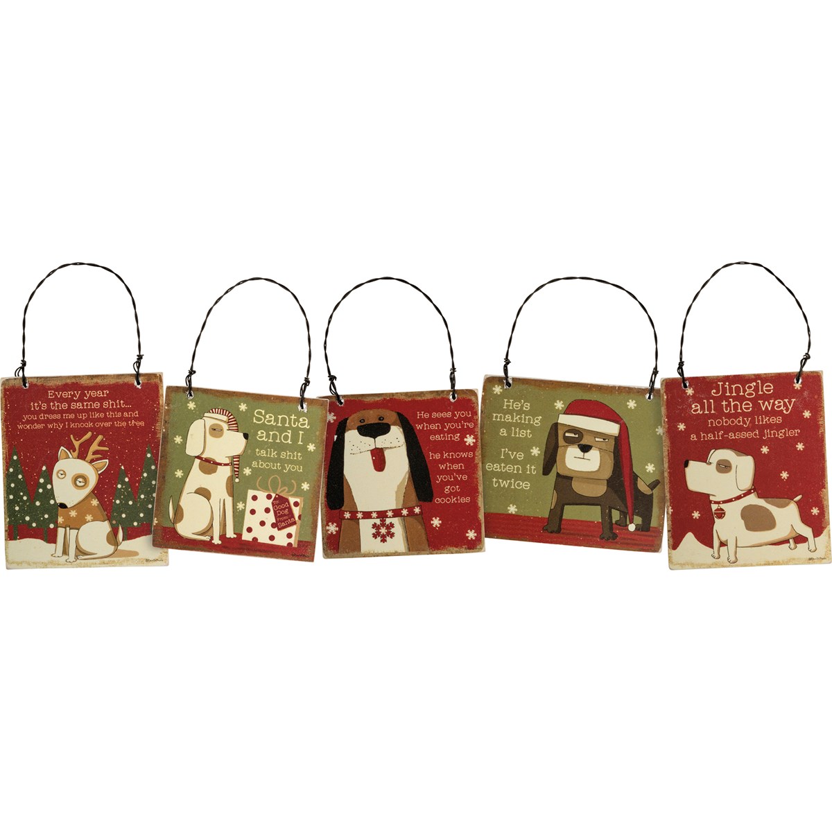 Sassy Dogs Ornament Set - Wood, Paper, Wire