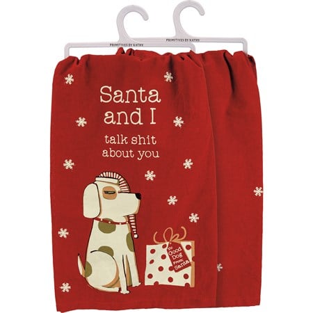 Kitchen Towel - Santa And I Talk About You - Dog - 28" x 28" - Cotton