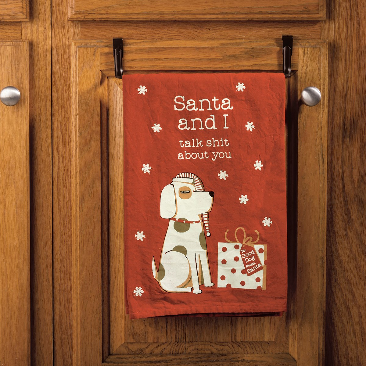 Santa And I Talk About You Dog Kitchen Towel - Cotton