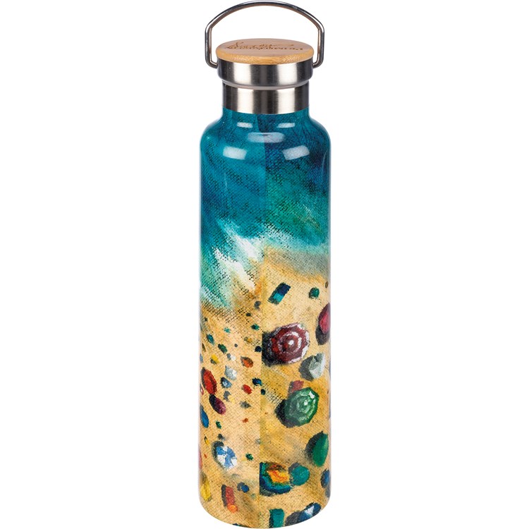 Insulated Bottle - Beach - 25 oz., 2.75" Diameter x 11.25" - Stainless Steel, Bamboo