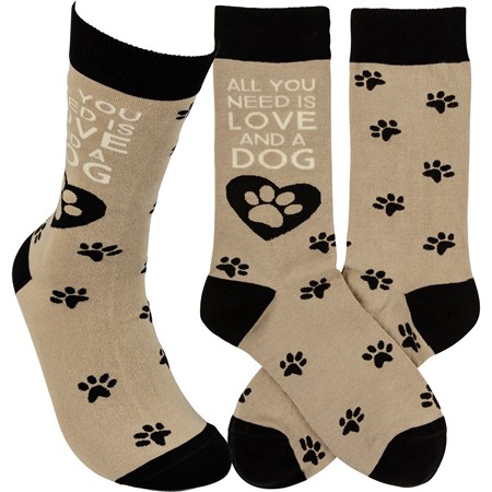 Socks - Love And A Dog - One Size Fits Most - Cotton, Nylon, Spandex