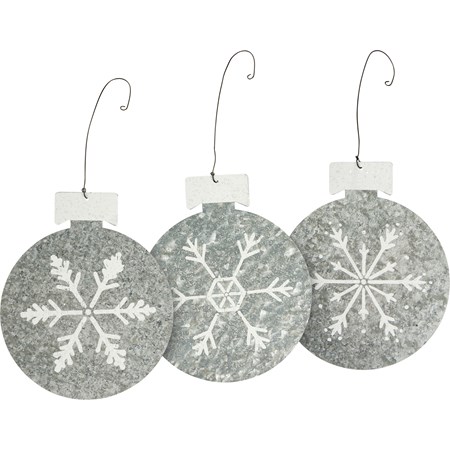 Ornament Set - Snowflakes - 5.25" x 6.25" - Metal, Wire, Mica