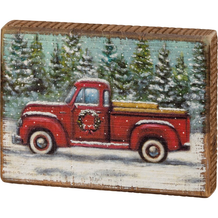 Red Truck Block Sign - Wood