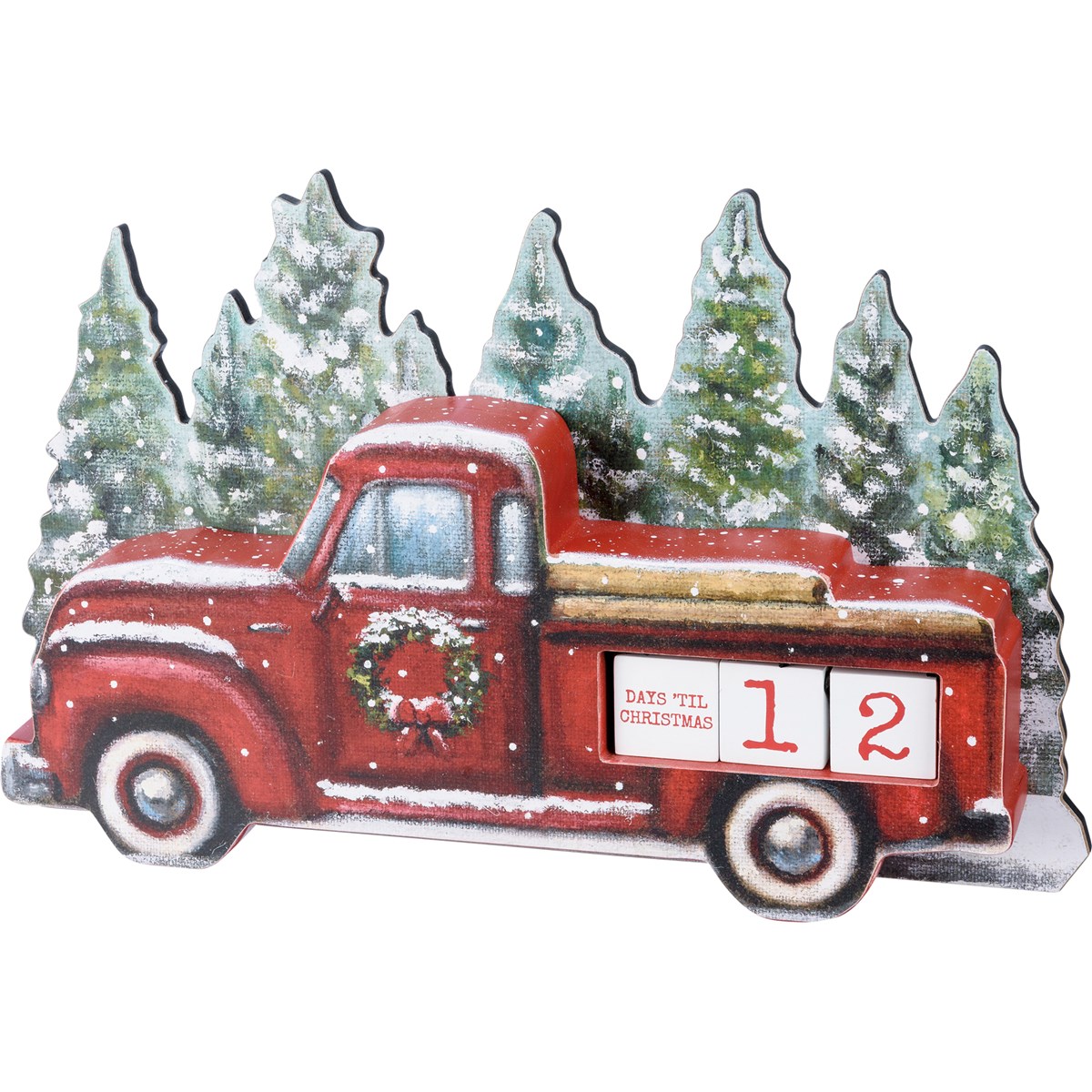 Snowy Red Truck Block Countdown - Wood, Paper, Ribbon