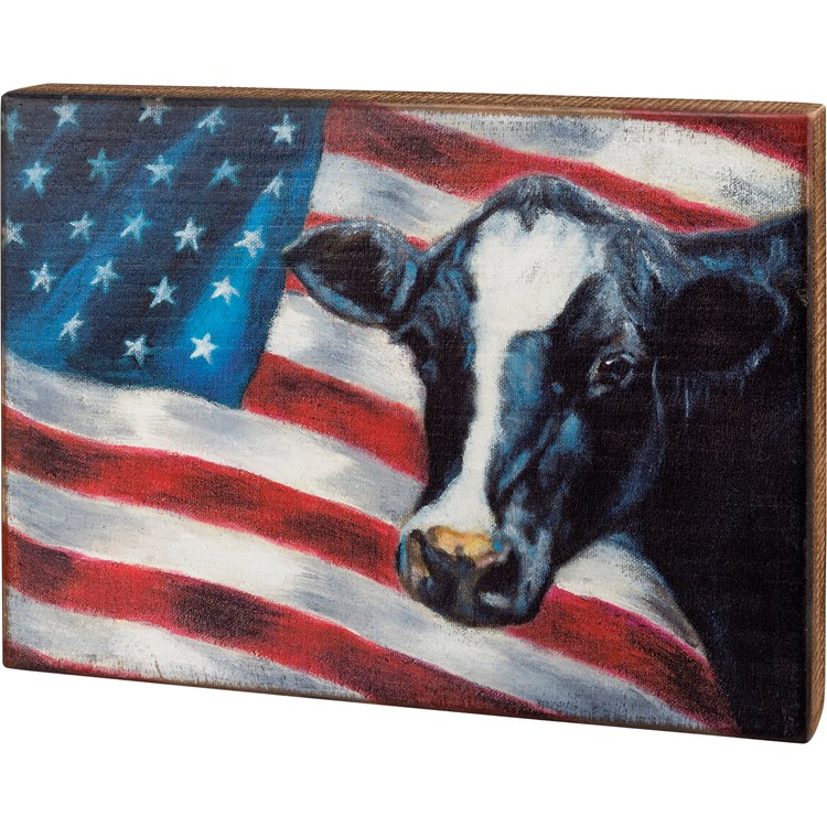 Flag And Cow Box Sign - Wood