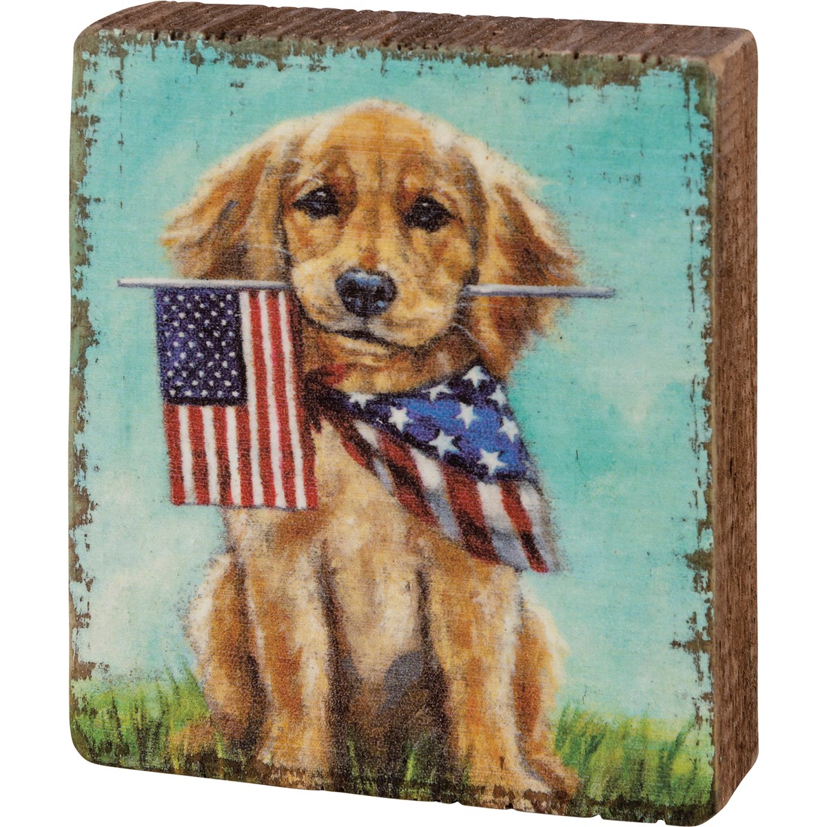Puppy Flags Block Sign - Wood