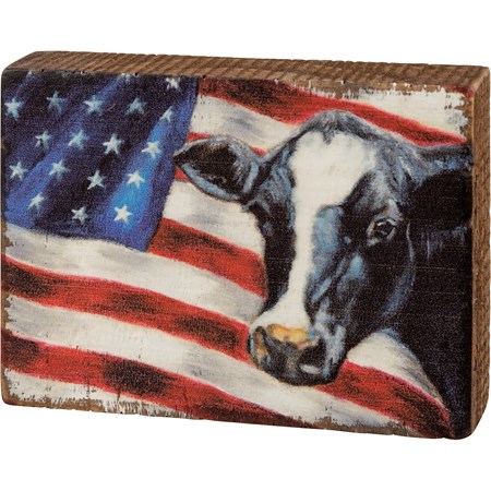 Flag Cow Block Sign - Wood