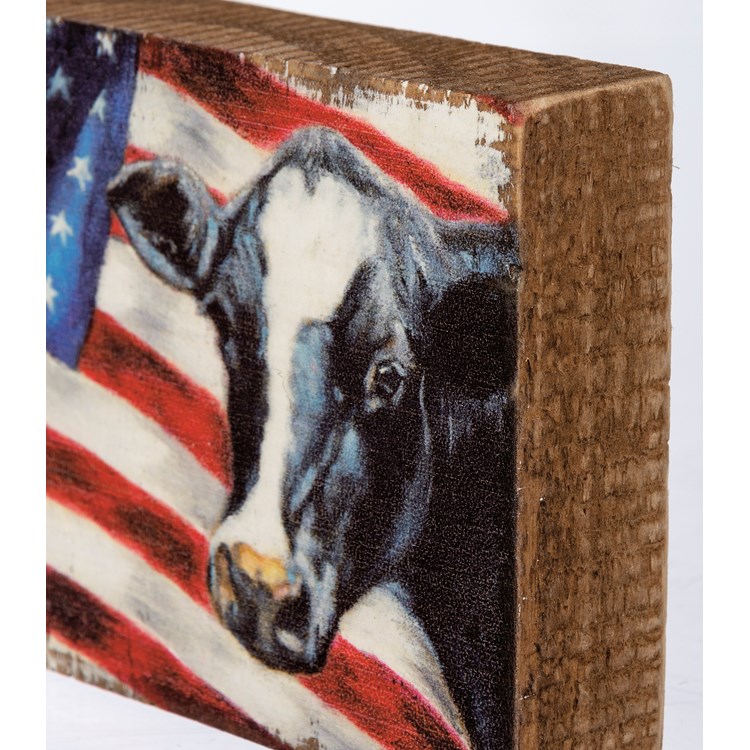 Flag Cow Block Sign - Wood