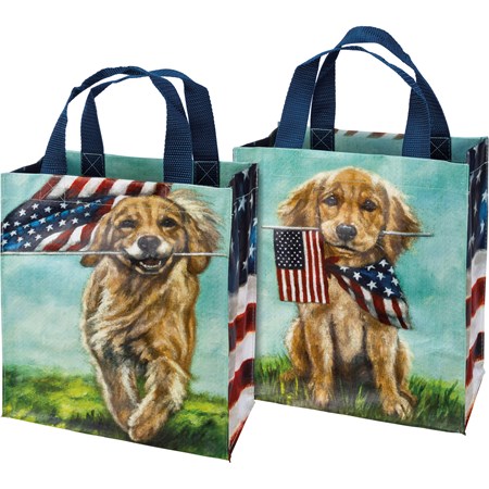 Daily Tote - Dogs And Flags - 8.75" x 10.25" x 4.75" - Post-Consumer Material, Nylon